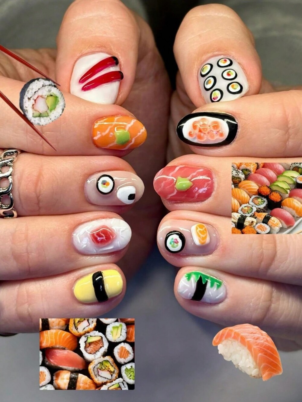 Sushi-Themed Press On Nails- Multi-Color - 24 Set